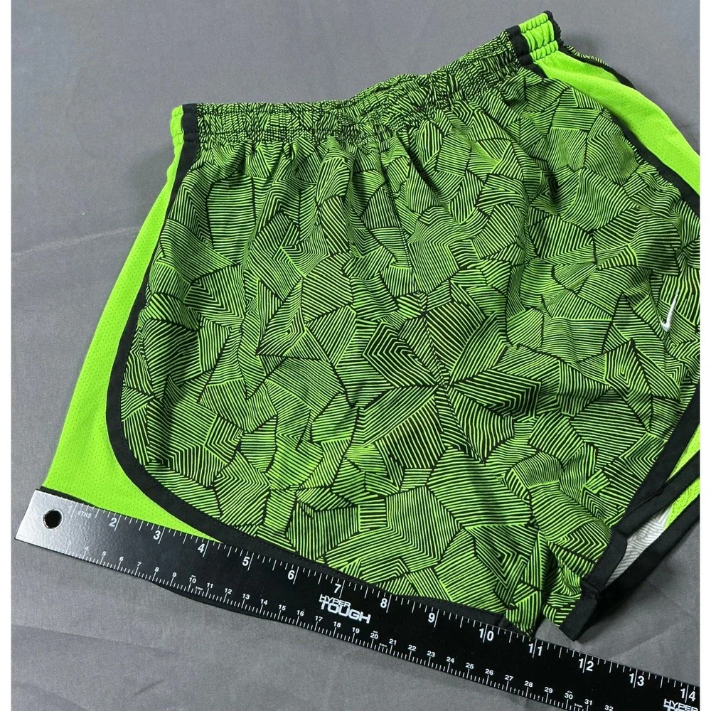 Nike Womens Dri-FIT Tempo Running Shorts Neon Green Black Geometric XS